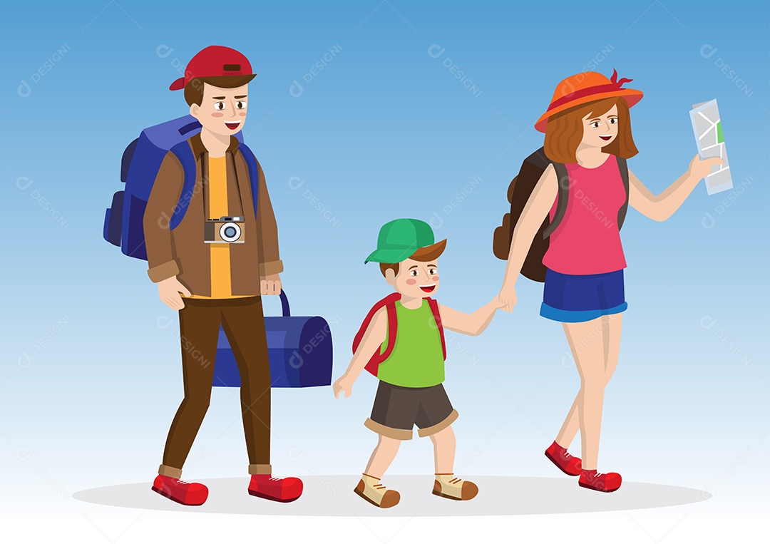 Família Viajando Ilustração Vetor EPS + AI