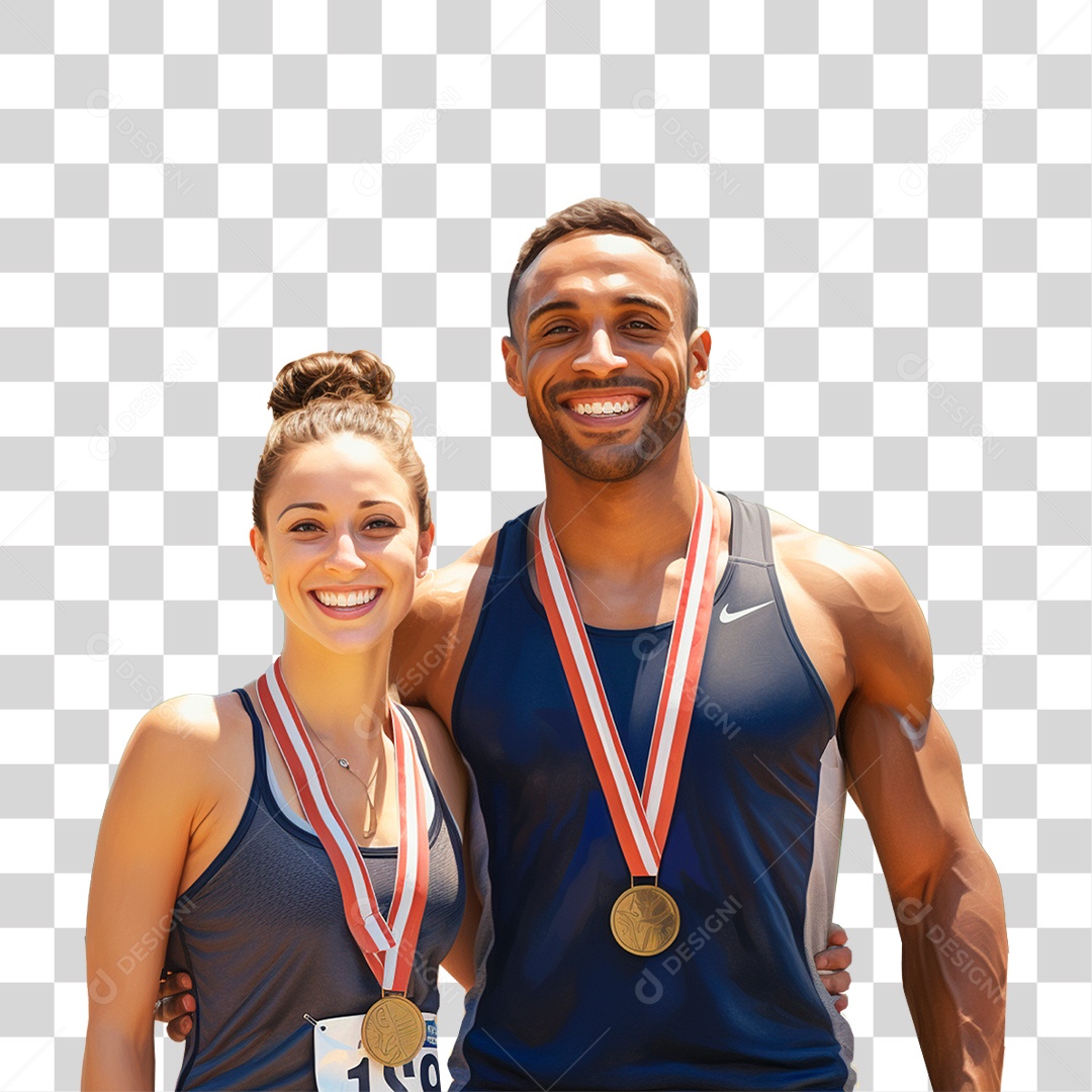 Atletas Competidores com Medalhas PNG Transparente