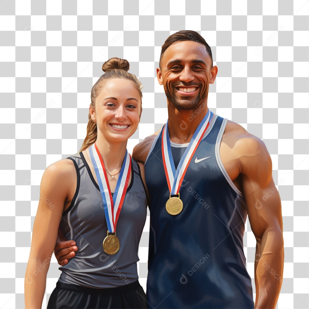Atletas Competidores com Medalhas PNG Transparente