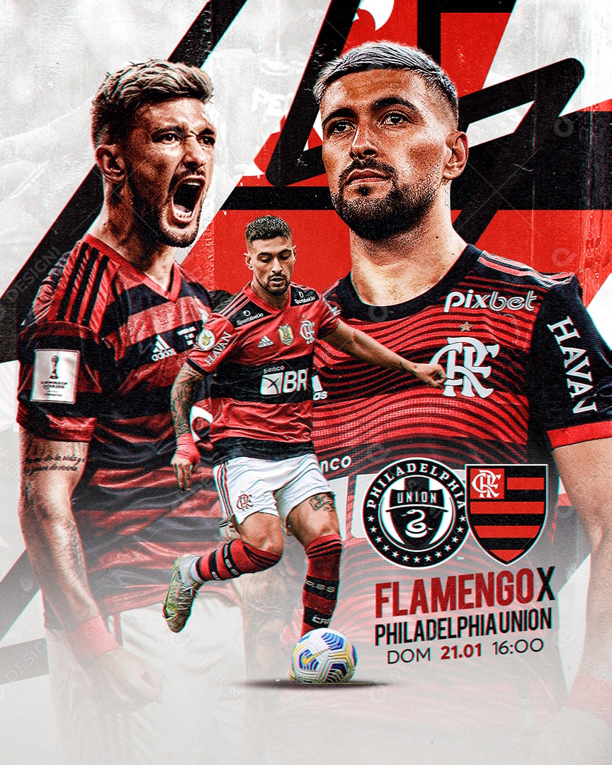 Social Media Flyer Futebol Flamengo X Philadelphia Union PSD Editável