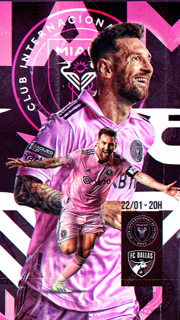 Social Media Flyer Story Lionel Messi Internacional De Miami X Fc Dallas PSD Editável