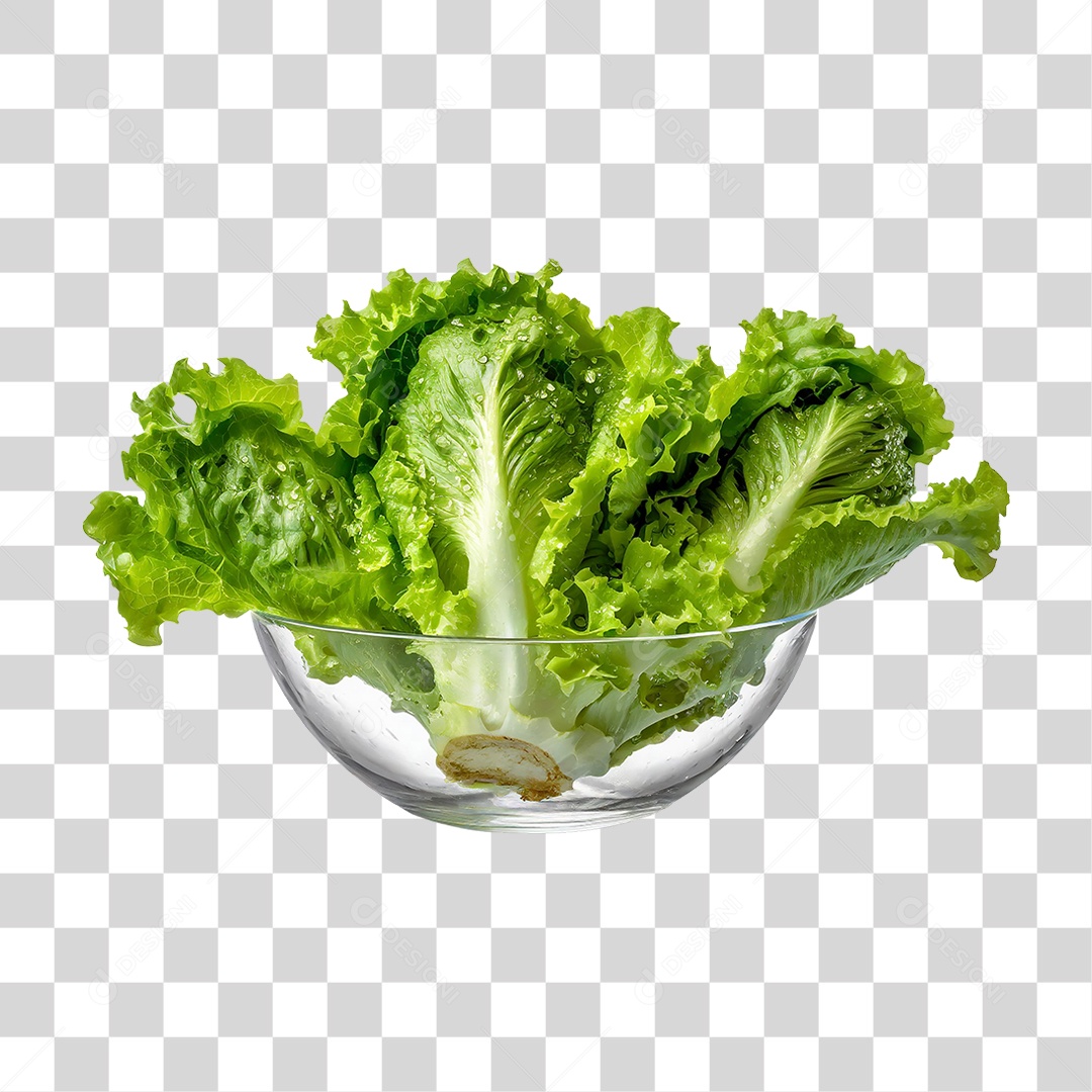 Tigela de Vidro com Alface PNG Transparente
