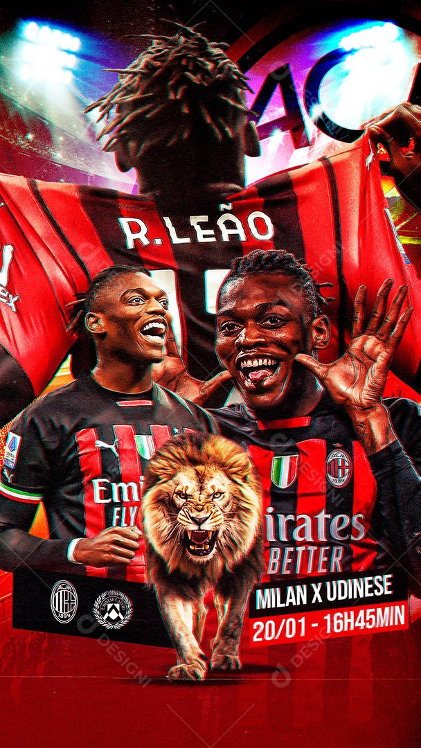 Social Media Flyer Story Milan X Udinese Rafael Leão PSD Editável