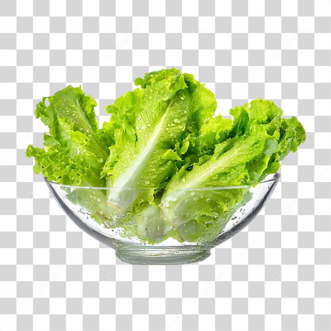 Tigela de Vidro com Alface PNG Transparente