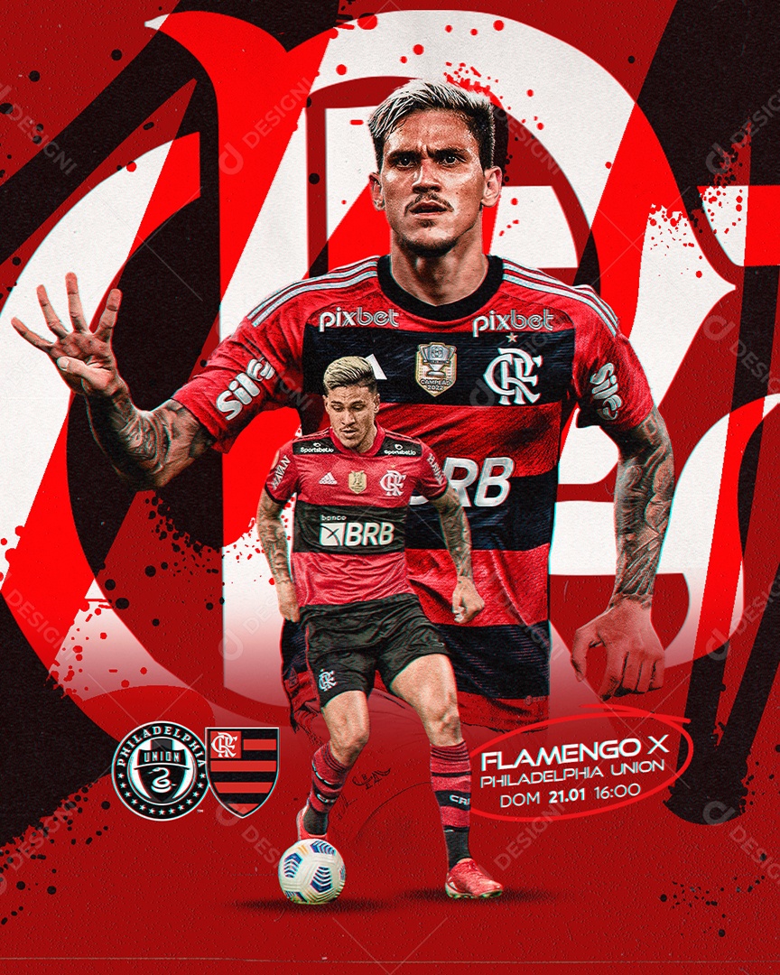 Social Media Flyer Feed Futebol Flamengo X Philadelphia Union Pedro PSD Editável