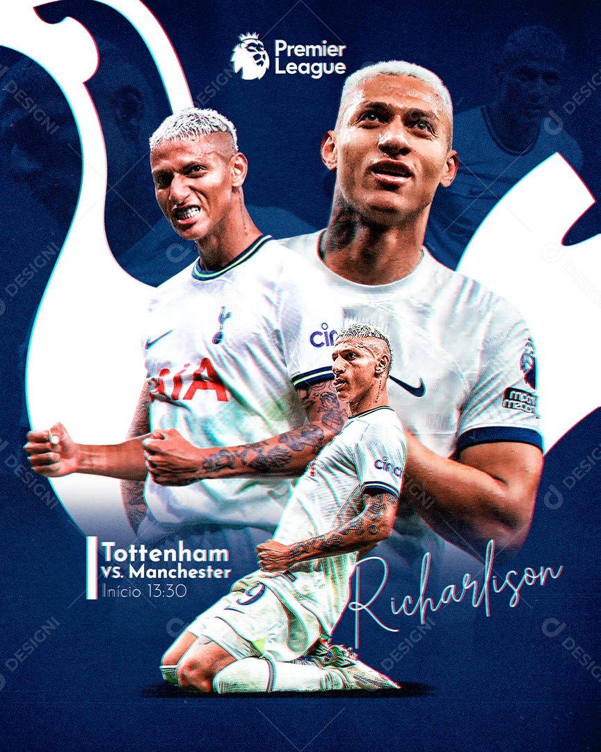 Flyer Tottenham Vs Manchester Richarlison Futebol Social Media PSD Editável
