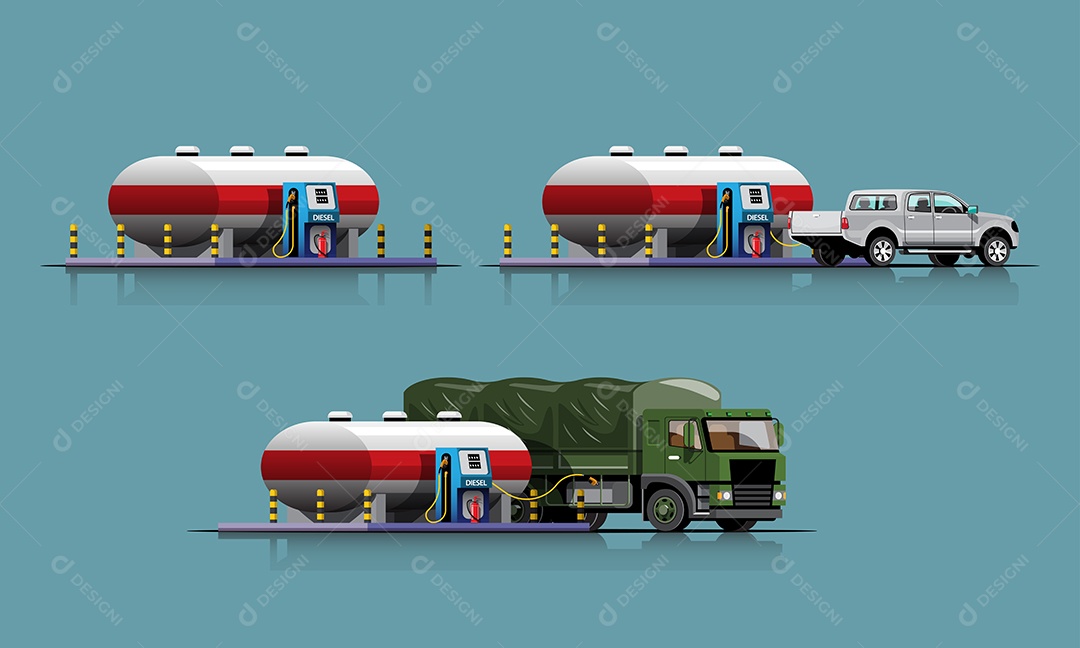 Veículos Abastecendo Ilustração Vetor EPS