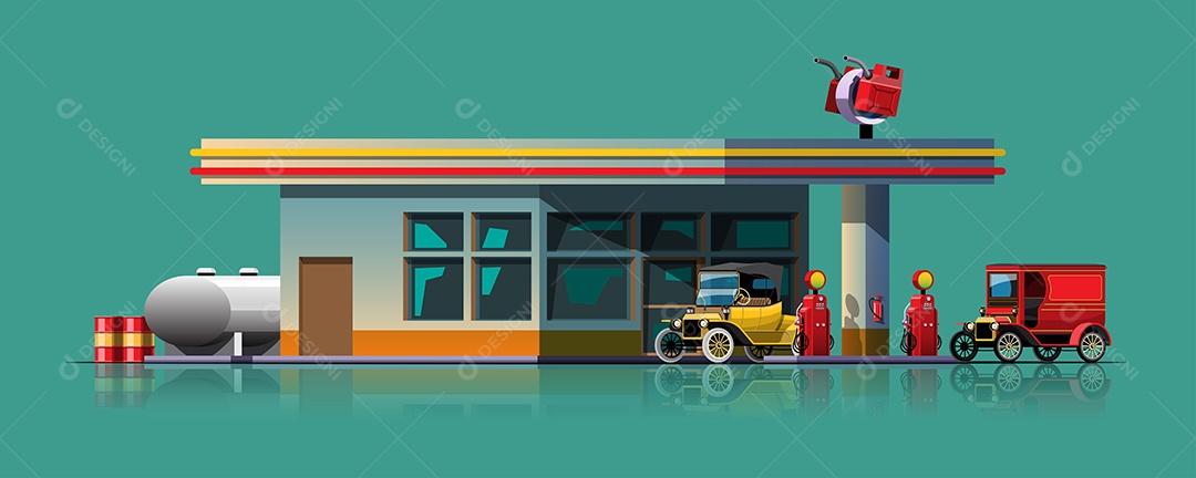 Veículos Abastecendo Ilustração Vetor EPS