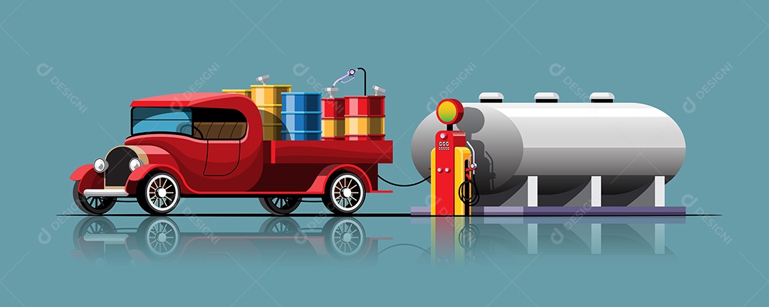 Carros Abastecendo Ilustração Vetor EPS