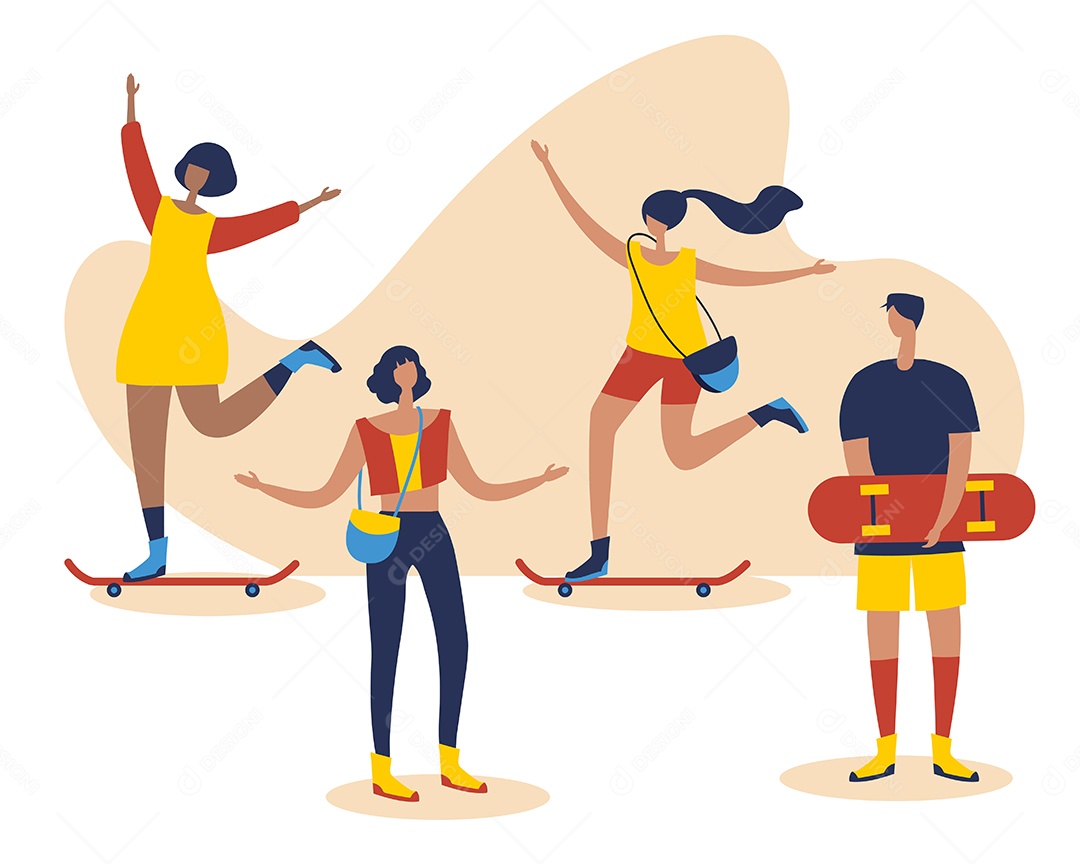 Jovens Andando de Skate Ilustração Vetor EPS