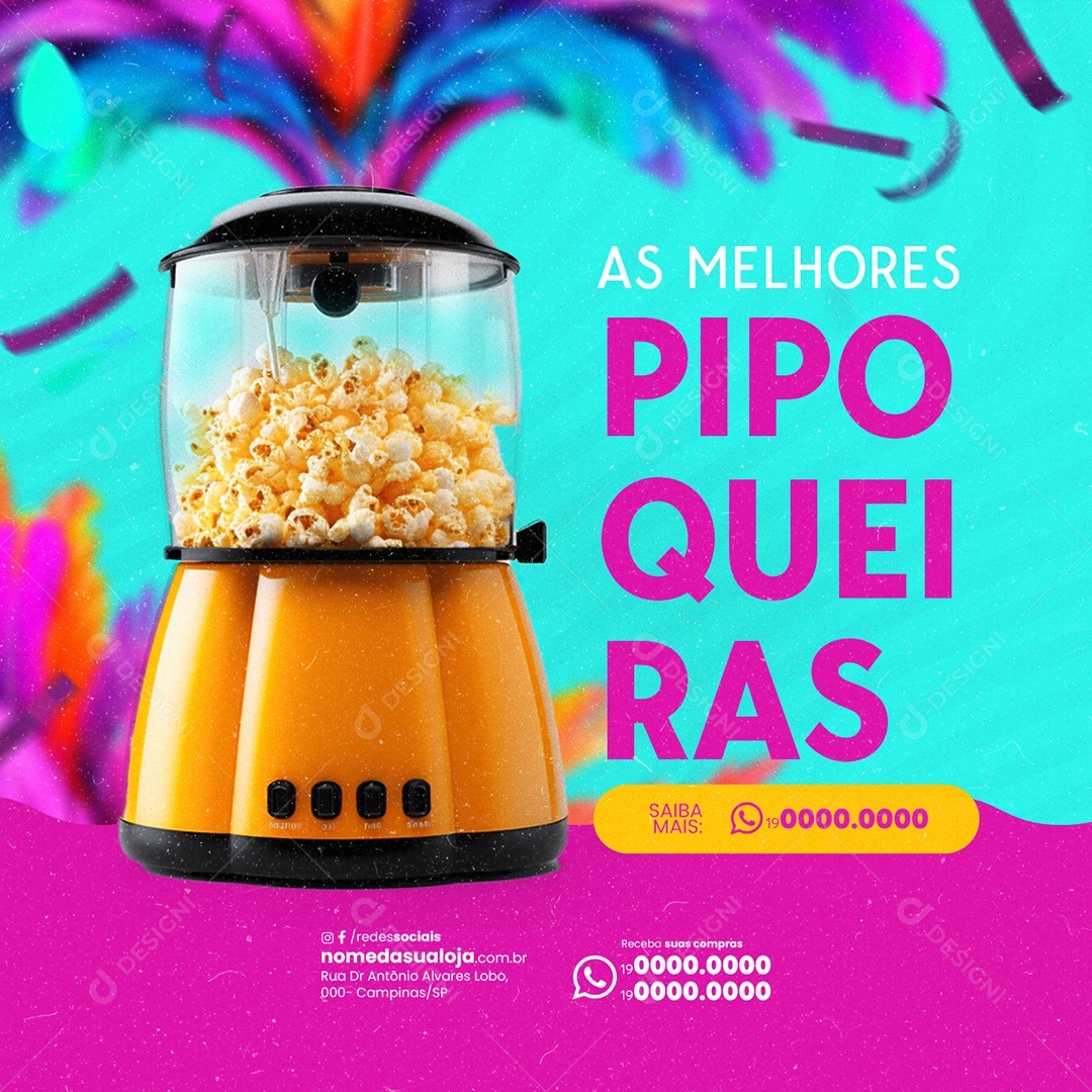 Loja de Eletrodomésticos Carnaval As Melhores Pipoqueiras Social Media PSD Editável