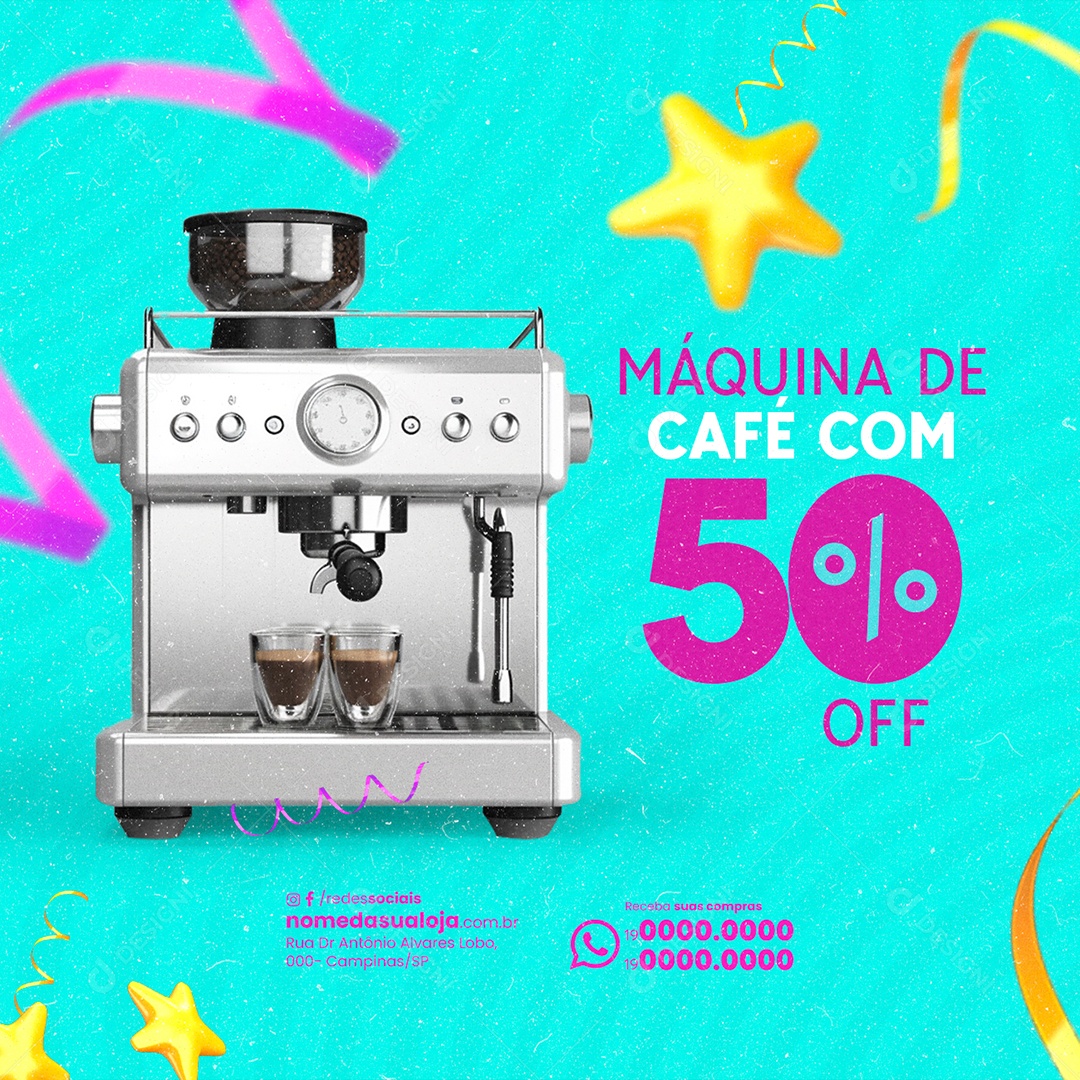 Loja de Eletrodomésticos Carnaval Máquina De Café com 50% Off Social Media PSD Editável