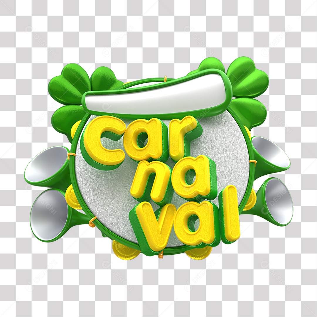 Sorteio Carnaval Selo 3D Amarelo e Verde para Composição PNG Transparente