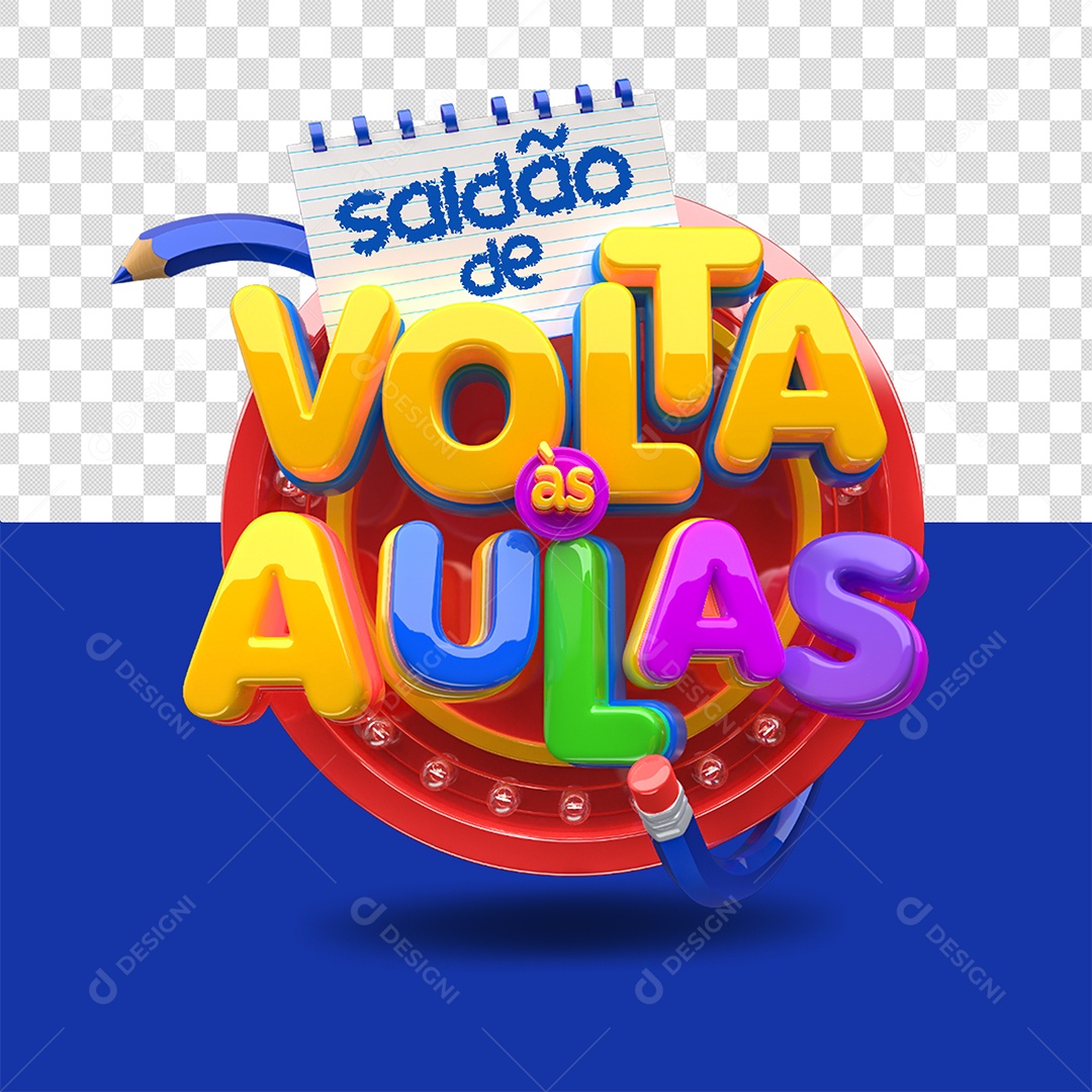 Selo 3D Saldão de Volta às Aulas Colorido para Composição PSD