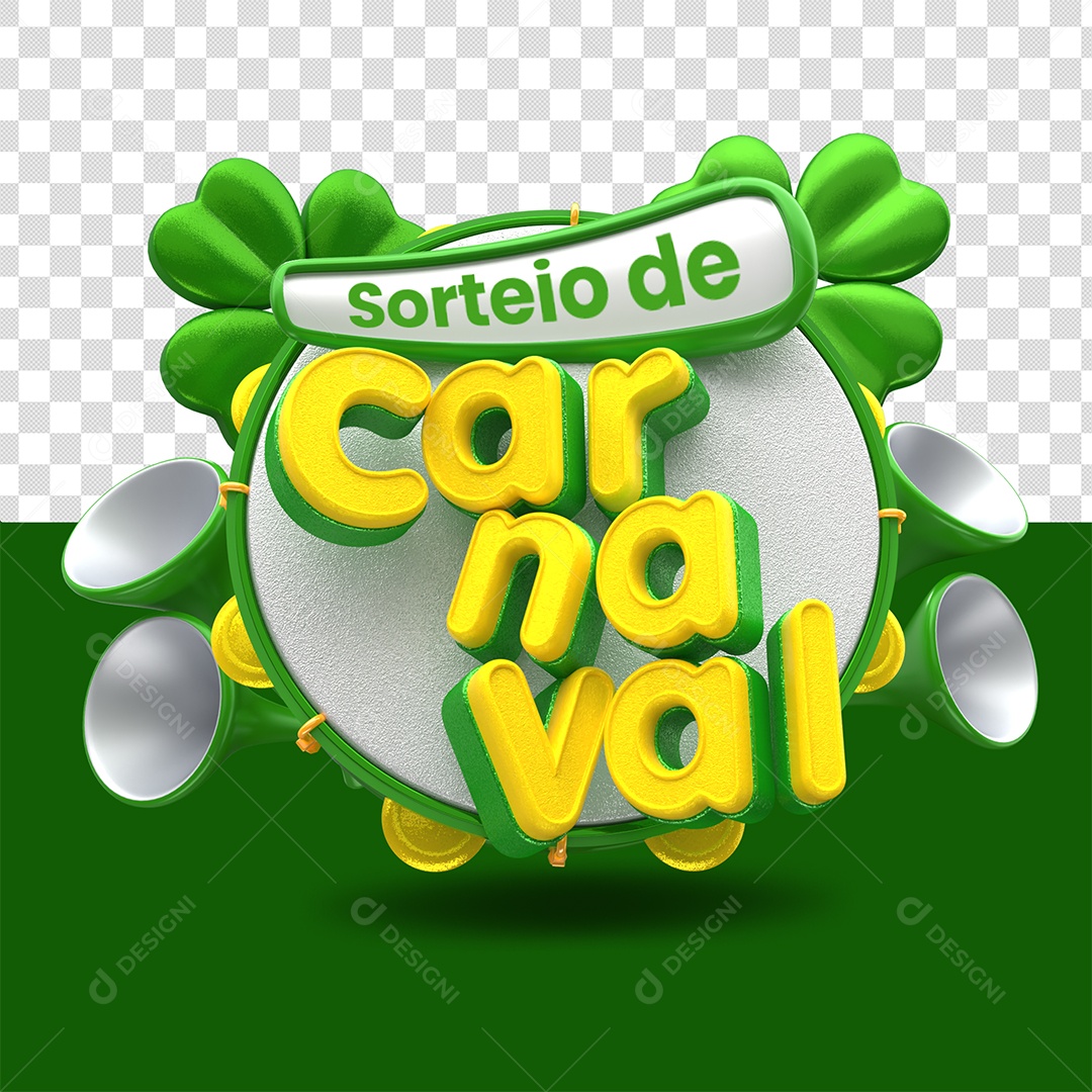 Sorteio Carnaval Selo 3D Amarelo e Verde para Composição PSD