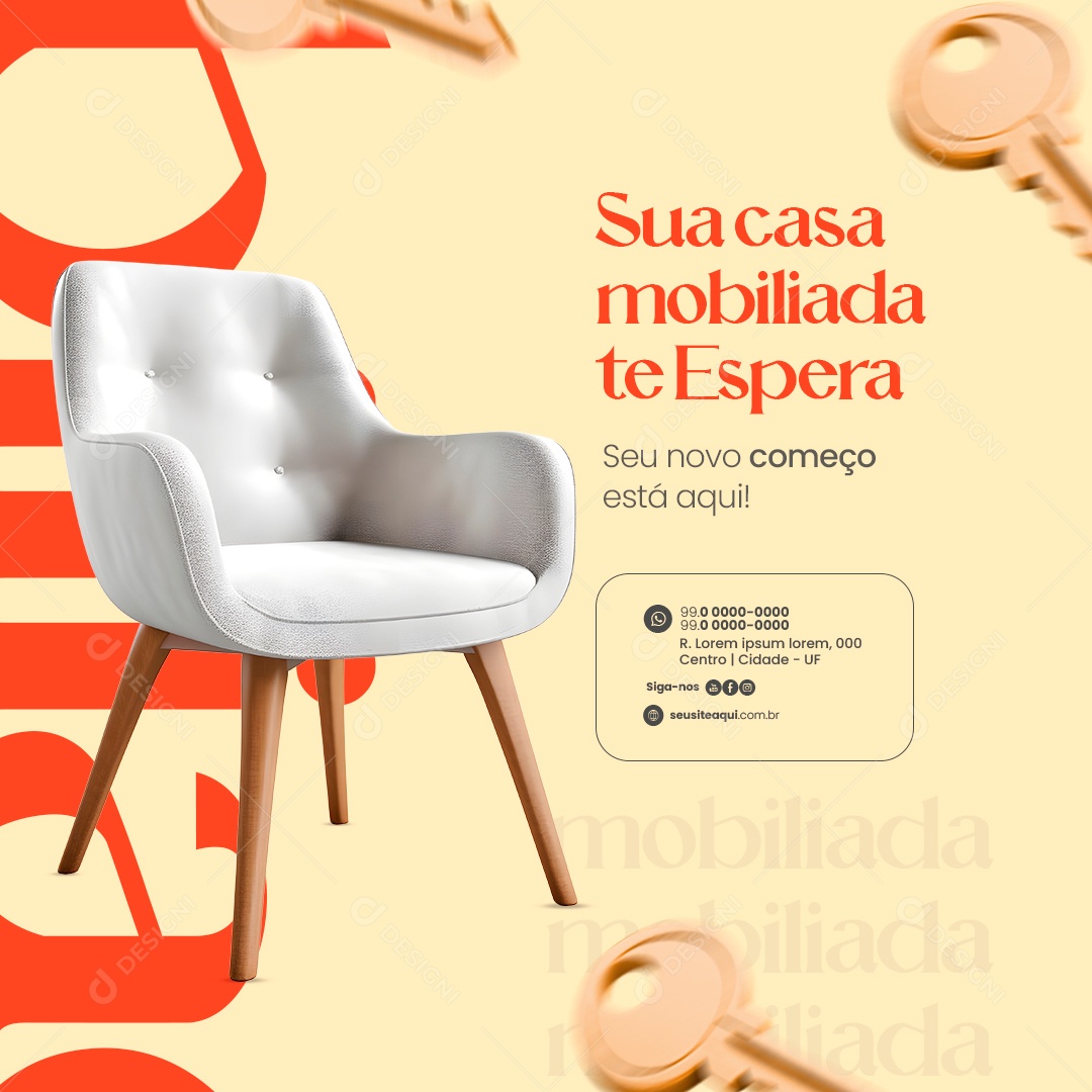 Imobiliária Sua casa mobiliada te Espera Seu novo começo está aqui Social Media PSD Editável