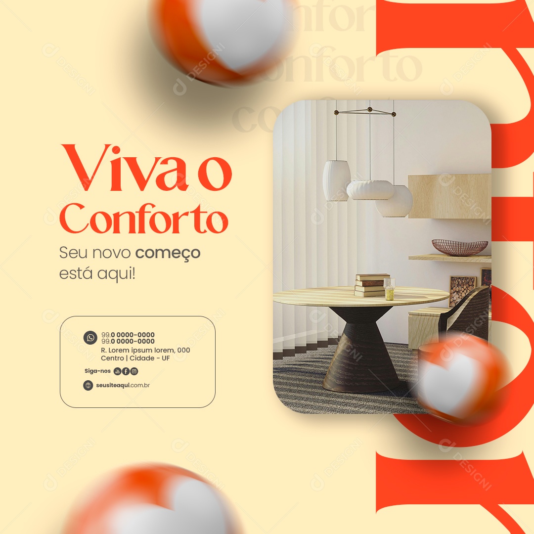 Imobiliária Viva o Conforto Seu novo começo está aqui Social Media PSD Editável
