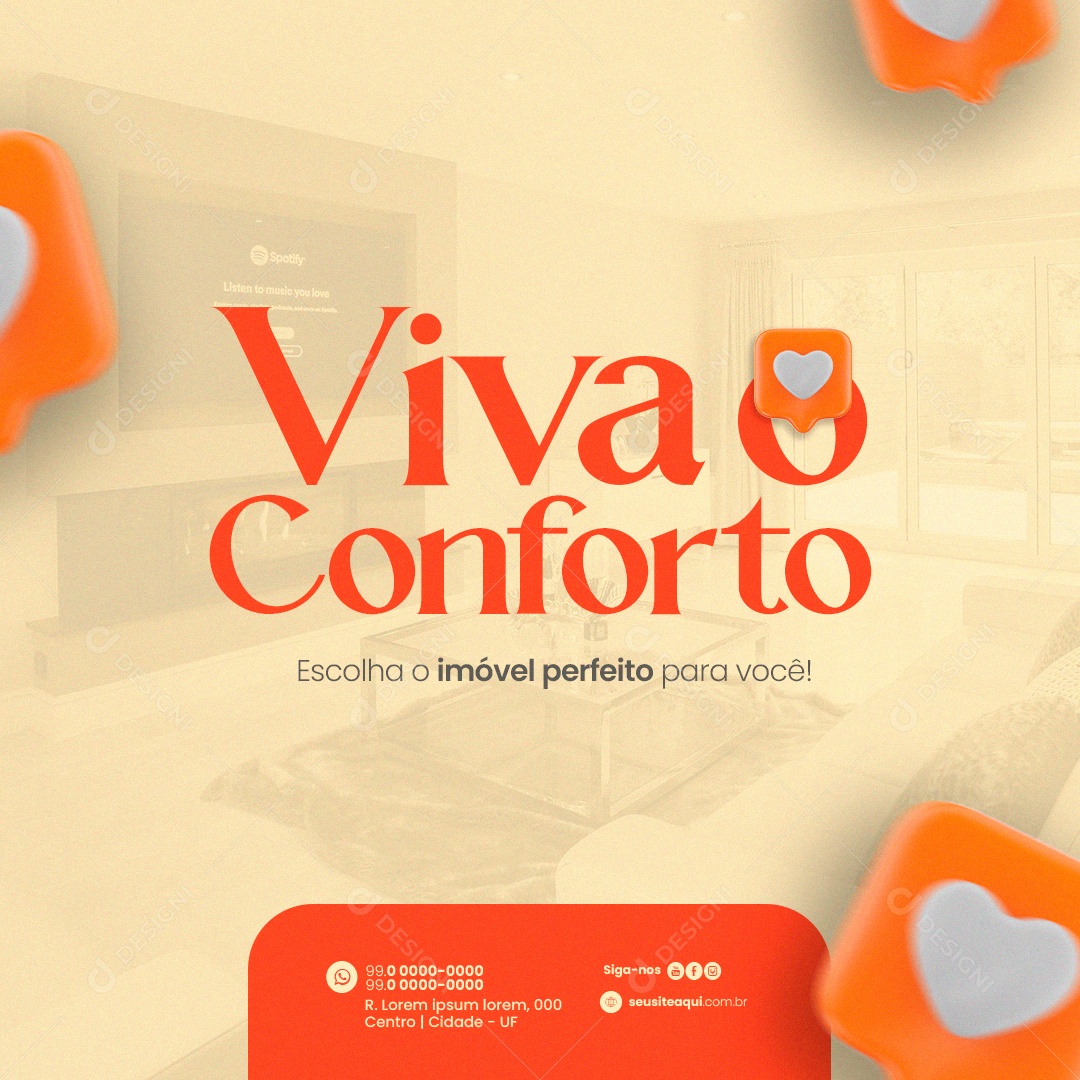 Imobiliária Viva Conforto Escolha o imóvel perfeito para você Social Media PSD Editável