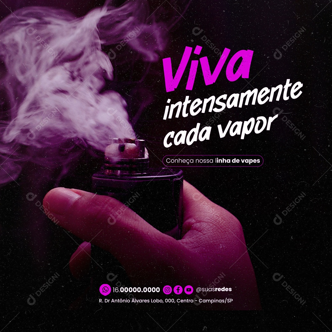 Tabacaria Viva intensamente cada vapor Conheça nossa linha de vapes Social Media PSD Editável