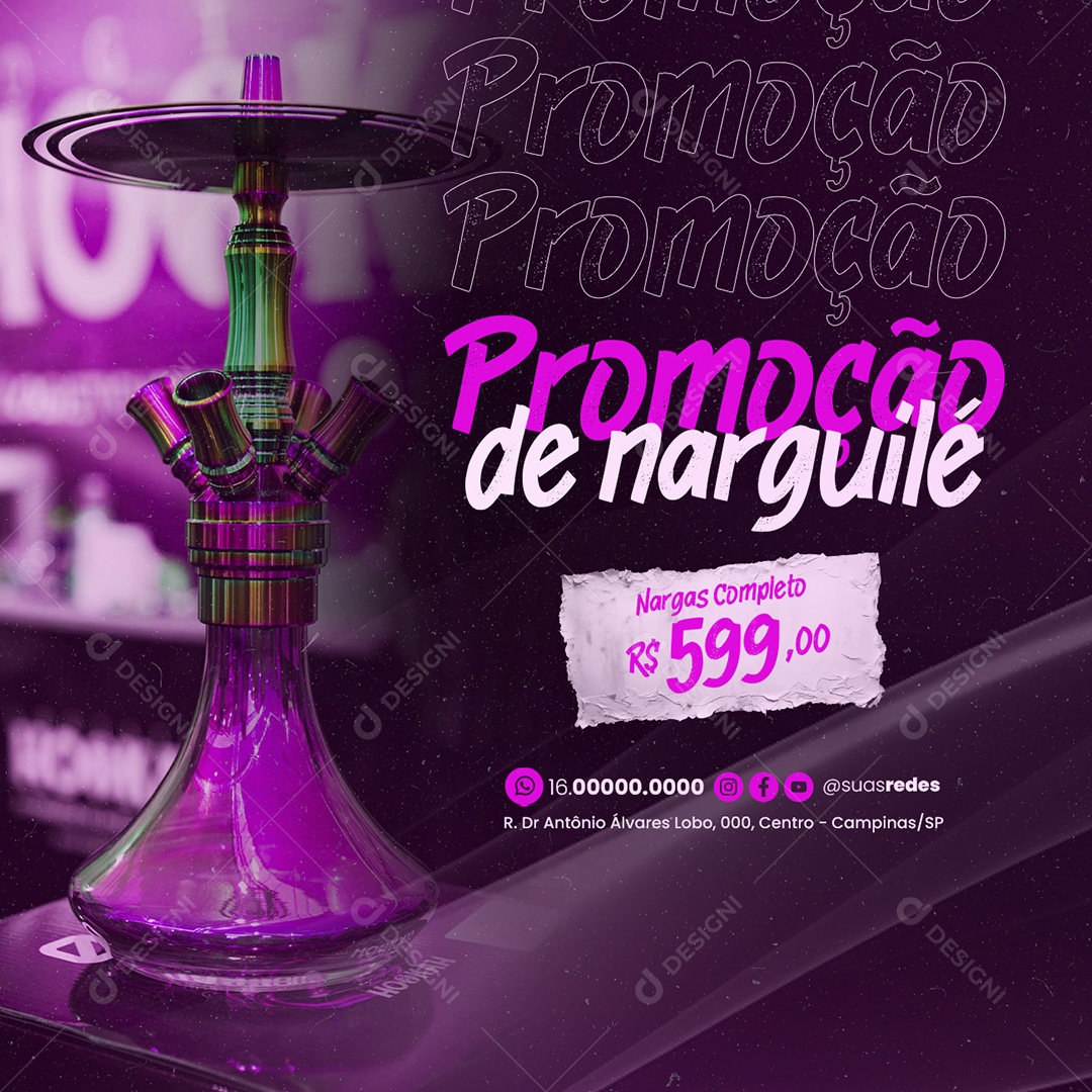 Tabacaria Promoção de narguilé Nargas Completo Social Media PSD Editável