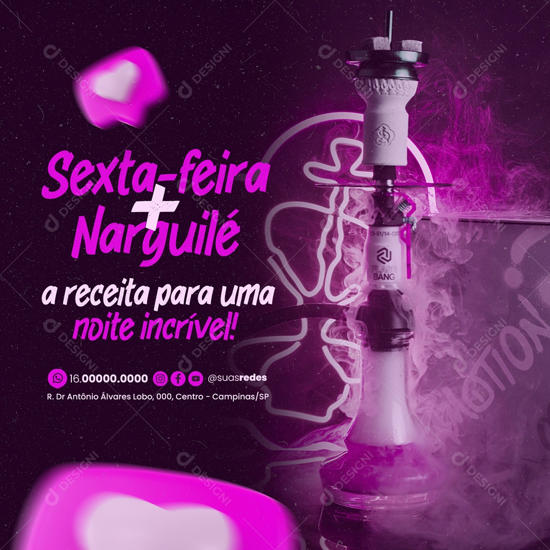 Tabacaria Sexta feira Narguilé a receita para uma noite incrível Social Media PSD Editável