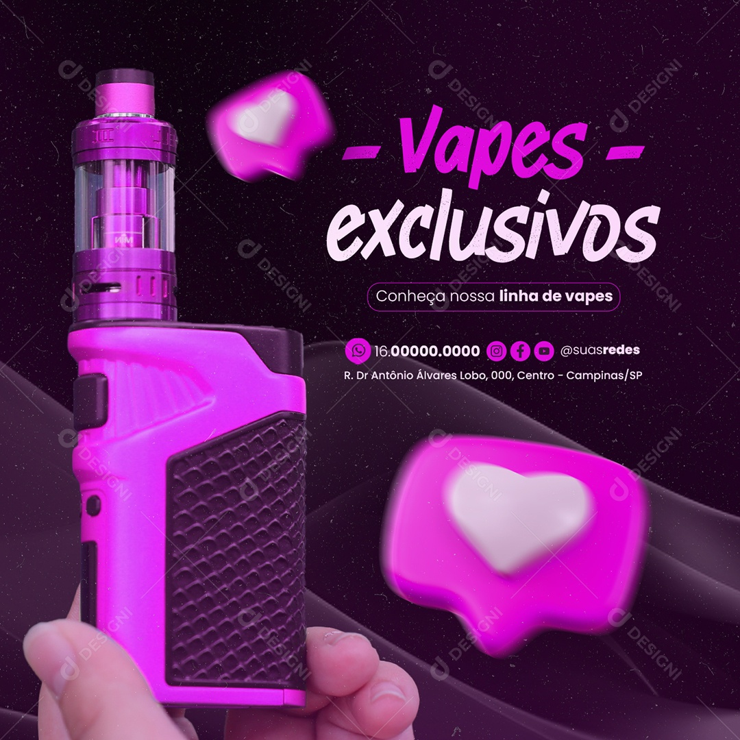 Tabacaria Vapes exclusivos Conheça nossa linha de vapes Social Media PSD Editável