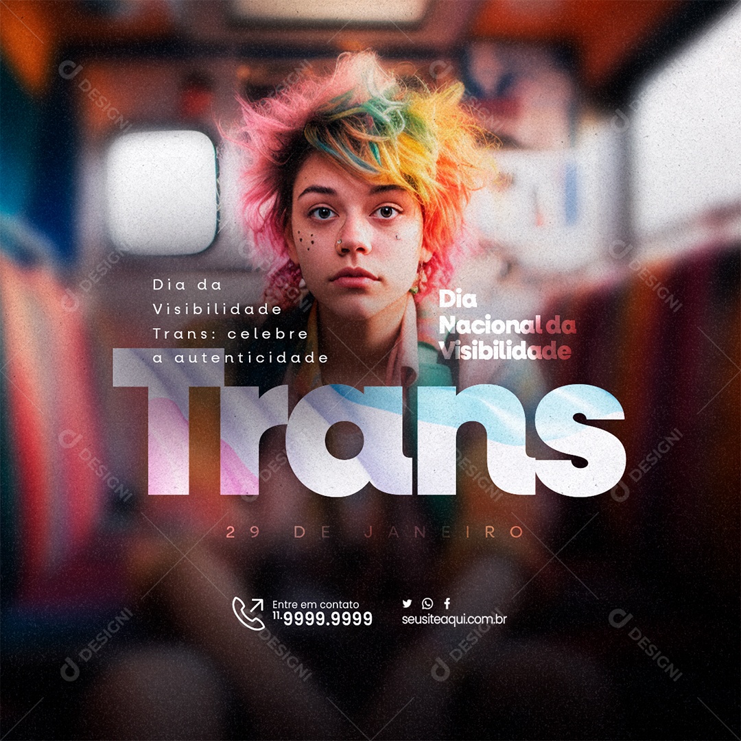 Dia Nacional da Visibilidade Trans 29 De Janeiro Celebre a autenticidade Social Media PSD Editável