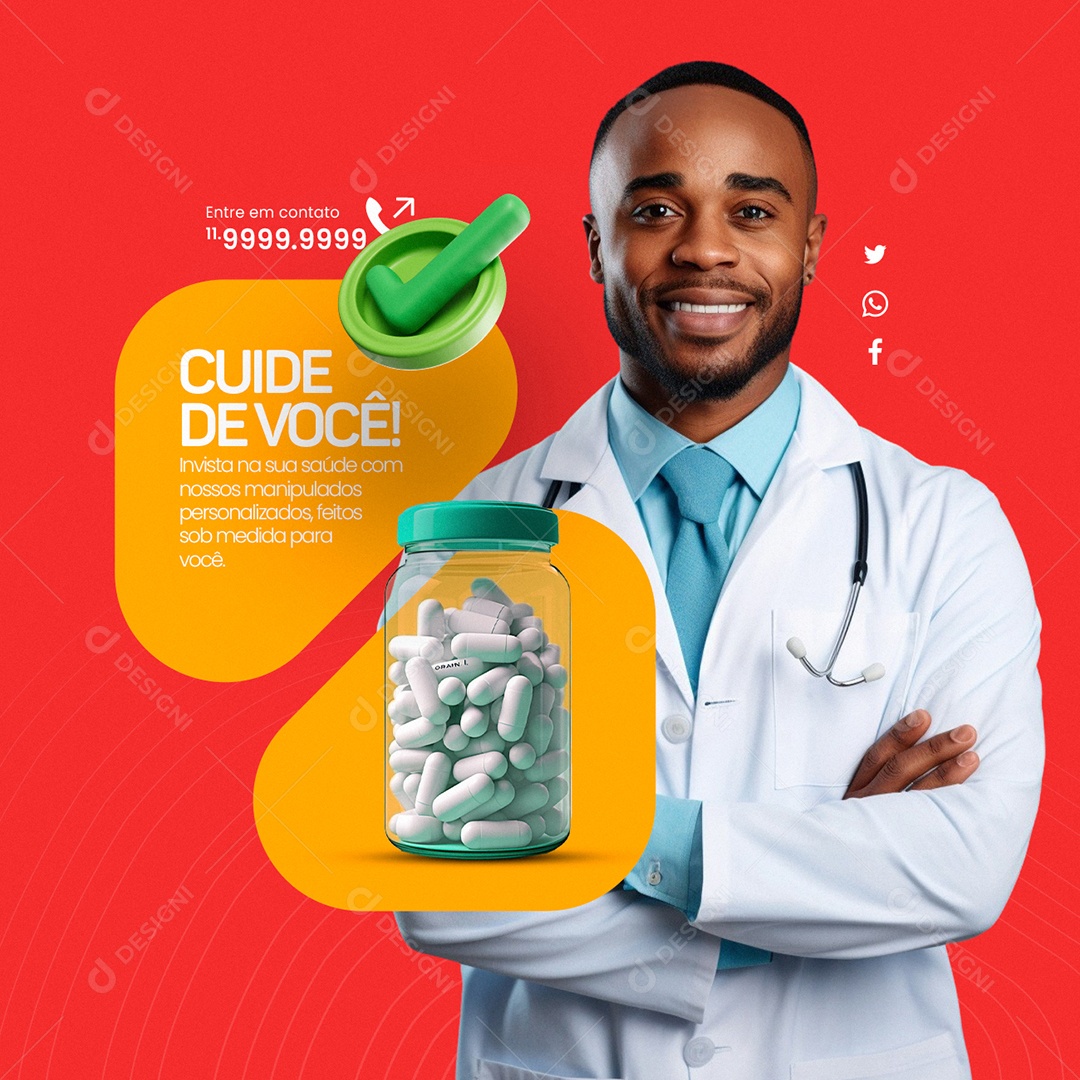 Farmácia Manipulados Cuide De Você Invista na sua saúde Social Media PSD Editável