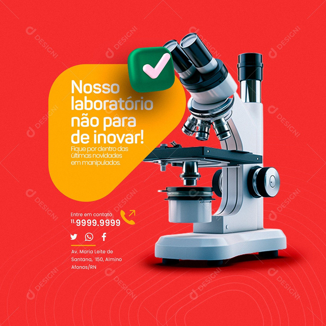Farmácia Manipulados Nosso laboratório não para de inovar Social Media PSD Editável