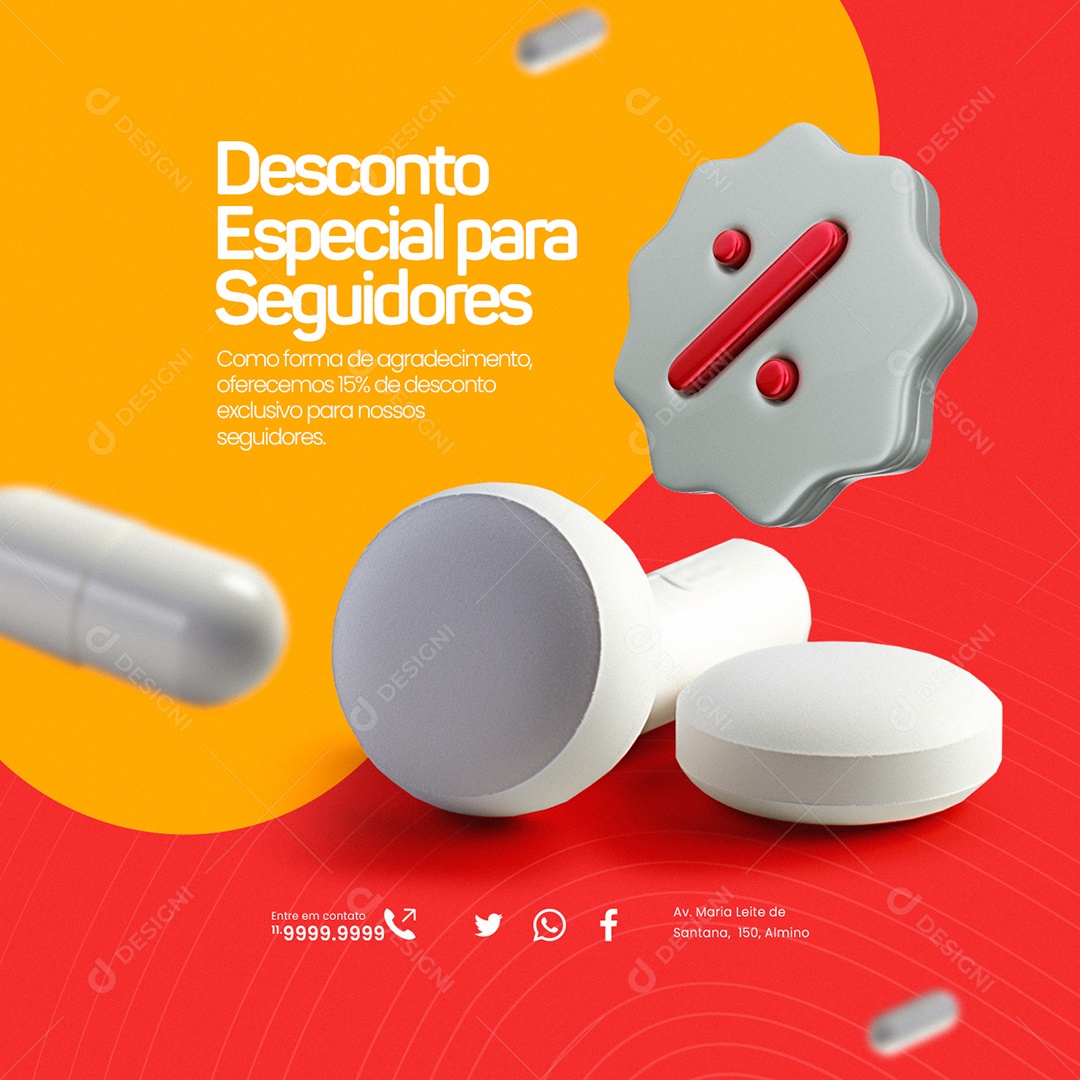 Farmácia Manipulados Desconto Especial para Seguidores Social Media PSD Editável