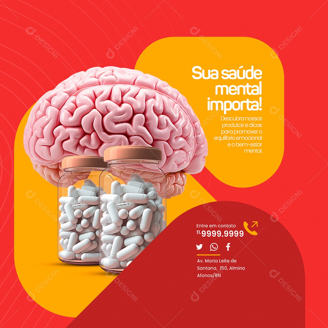 Farmácia Manipulados Sua saúde mental importa Social Media PSD Editável