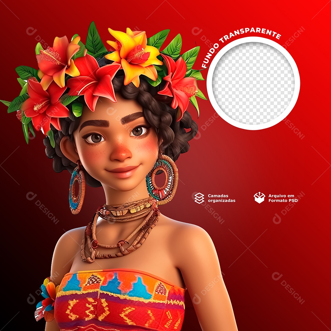 Garota Morena Roupa De Carnaval Personagem 3D PSD