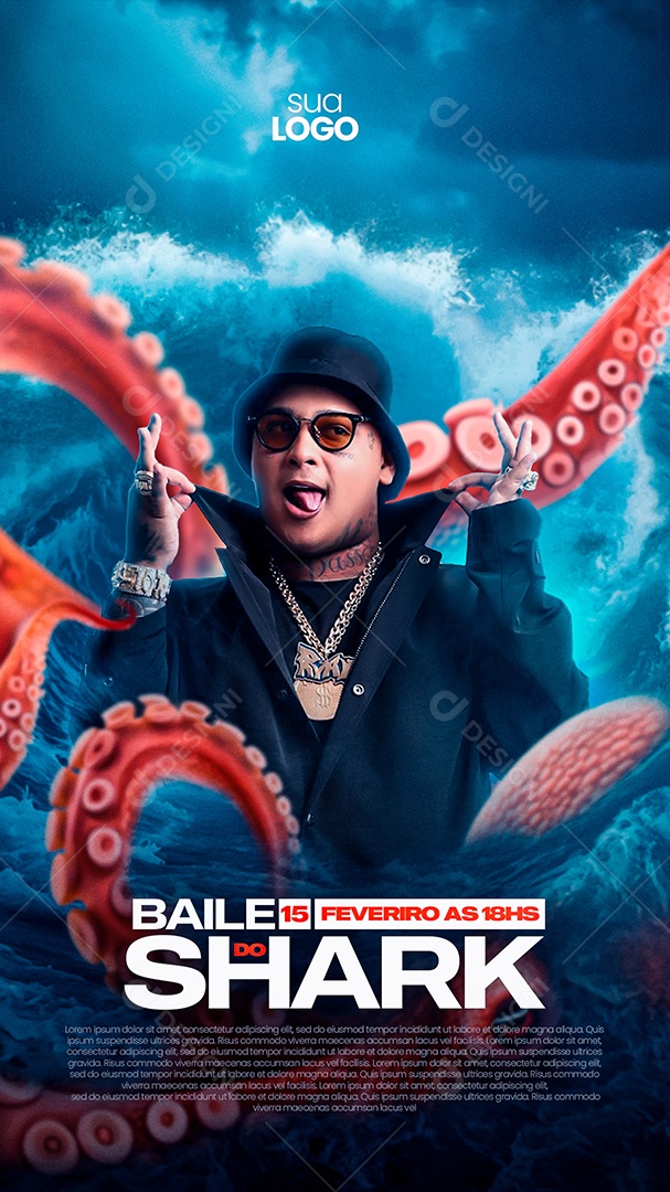 Social Media Flyer Story Baile Do Shark PSD Editável
