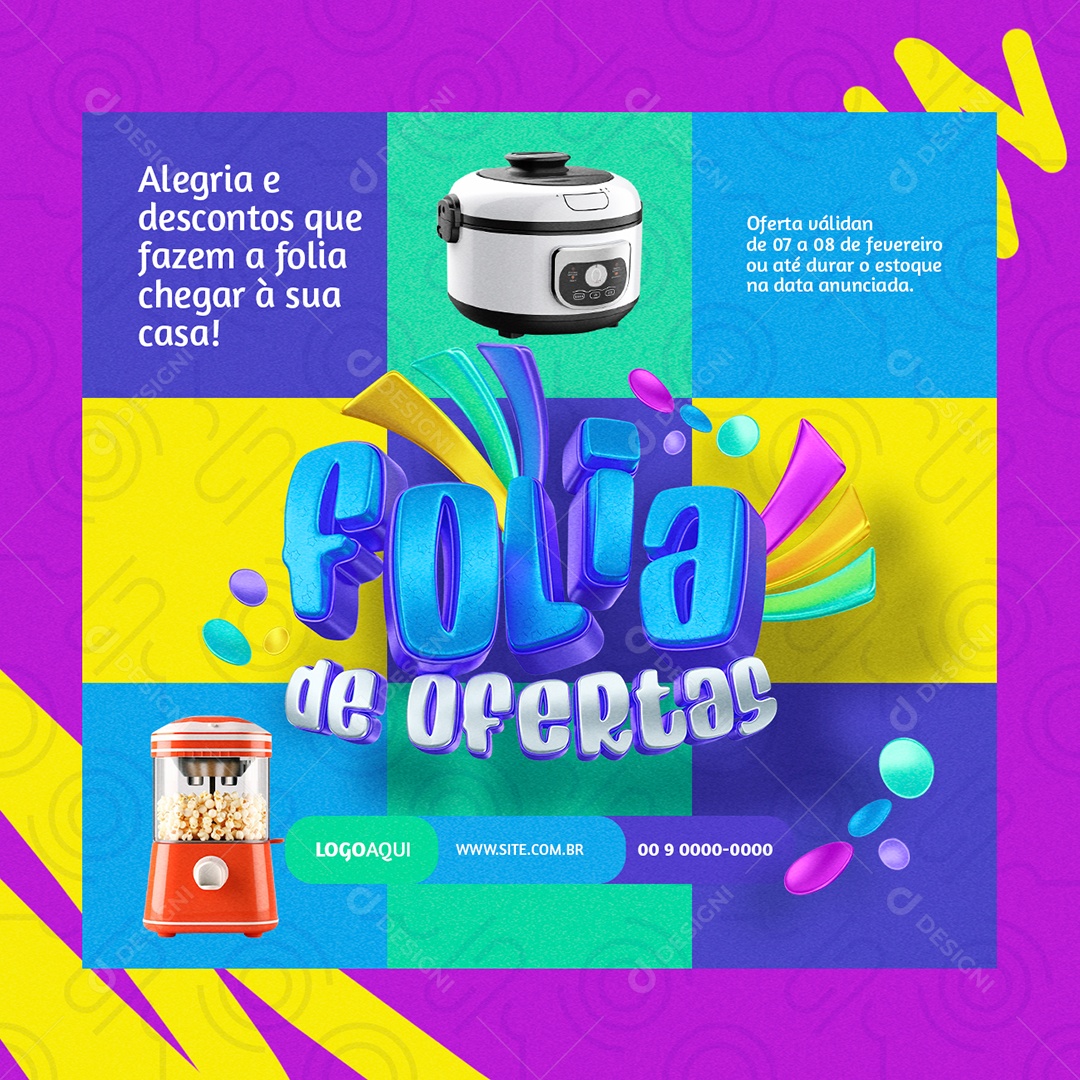 Folia de Ofertas Loja de Eletrodomésticos Pipoqueira Alegria e descontos Social Media PSD Editável