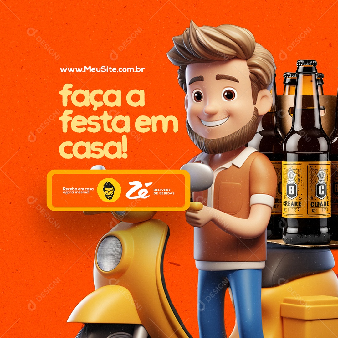 Distribuidora de Bebidas Cerveja Delivery faça a festa em casa Social Media PSD Editável