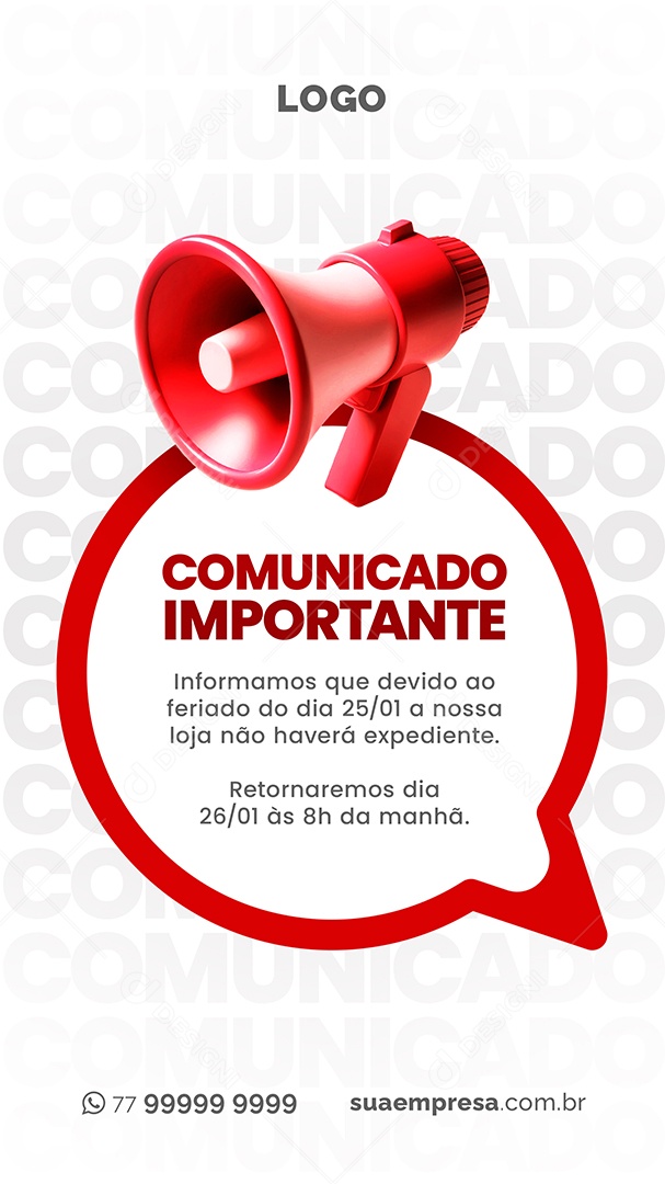 Social Media Story Comunicado Importante Devido ao Feriado PSD Editável