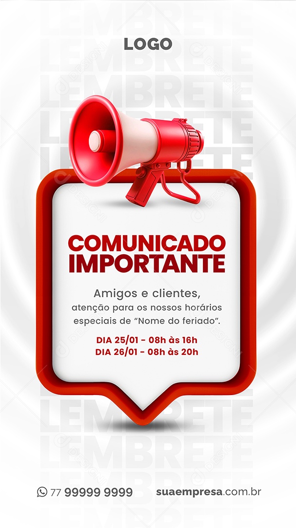 Social Media Story Comunicado Importante Amigos e Clientes PSD Editável