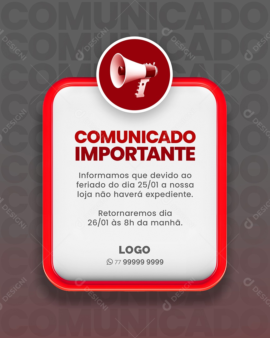 Social Media Story Comunicado Importante Não Haverá Expediente PSD Editável