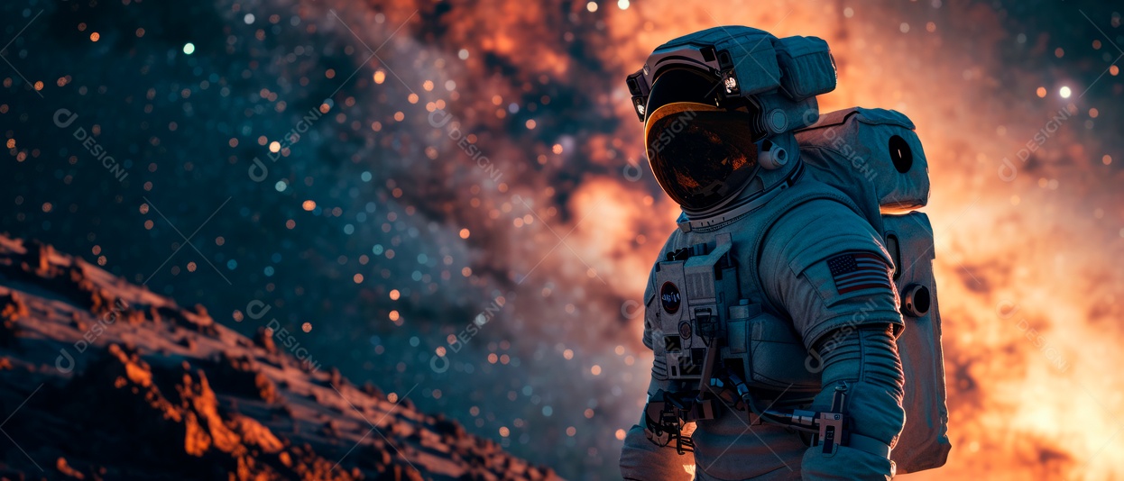 Astronauta e o céu da Via Láctea à noite IA generativa.