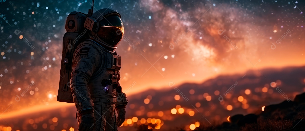 Astronauta e o céu da Via Láctea à noite IA generativa.