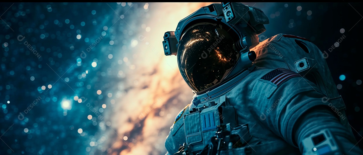 Astronauta e o céu da Via Láctea à noite IA generativa.