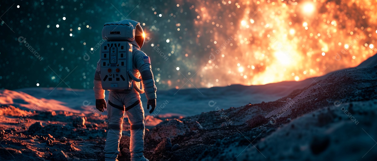 Astronauta e o céu da Via Láctea à noite IA generativa.