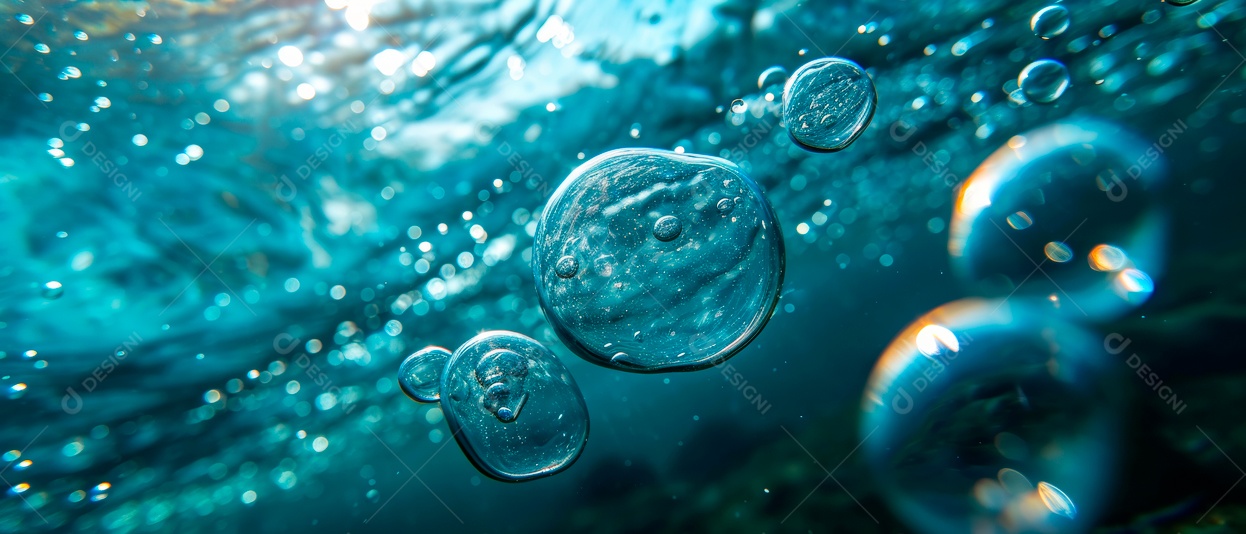Bolhas no fundo da água azul IA generativa.