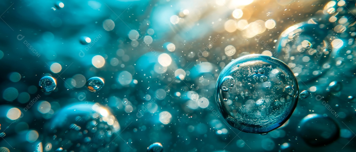 Bolhas no fundo da água azul IA generativa.