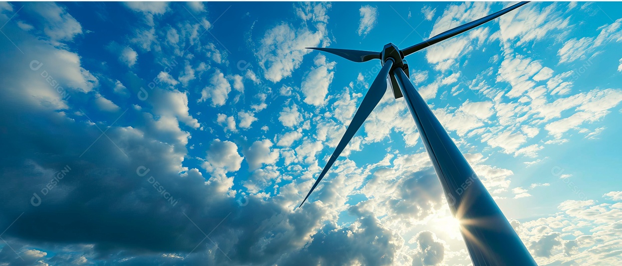 Turbina eólica produzindo eletricidade da natureza em um fundo de céu azul IA generativa.
