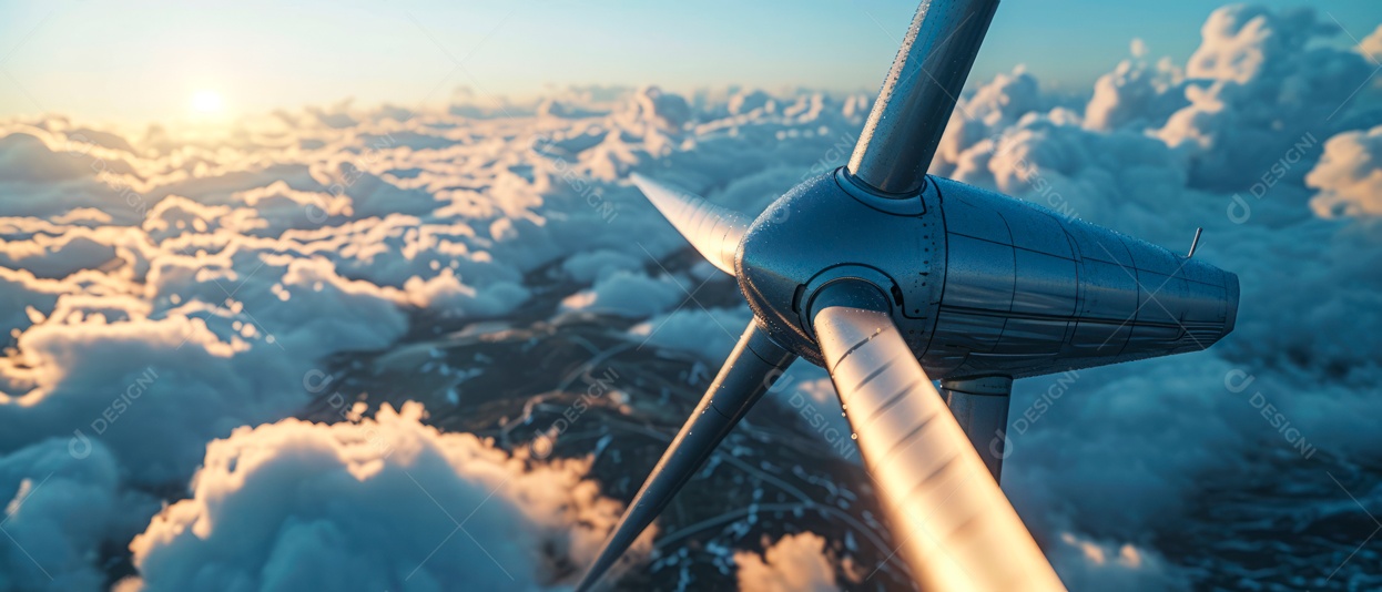 Turbina eólica produzindo eletricidade da natureza em um fundo de céu azul IA generativa.