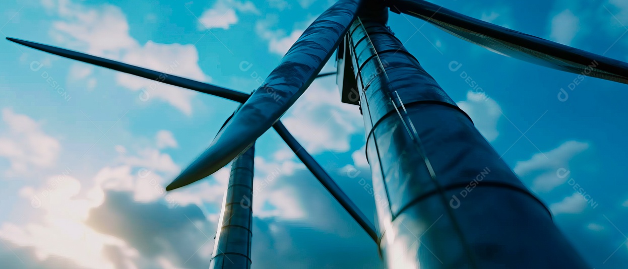 Turbina eólica produzindo eletricidade da natureza em um fundo de céu azul IA generativa.