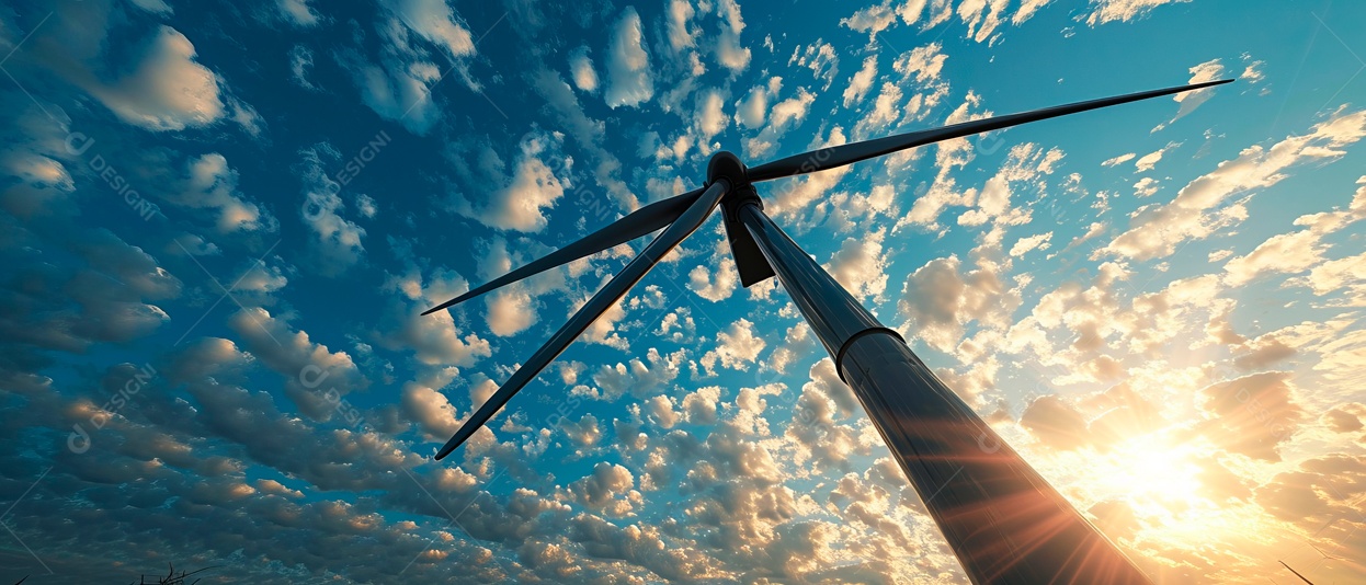 Turbina eólica produzindo eletricidade da natureza em um fundo de céu azul IA generativa.
