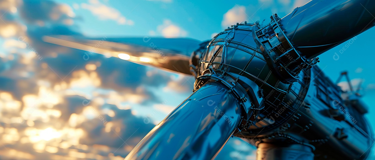 Turbina eólica produzindo eletricidade da natureza em um fundo de céu azul IA generativa.