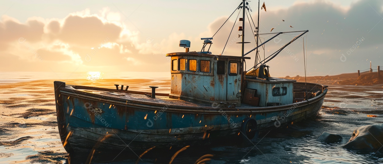 Barcos de pesca ao longo da costa no mar IA generativa.
